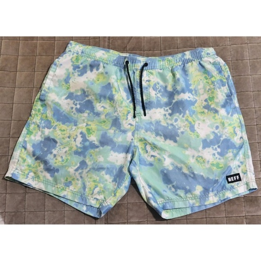 Neff Mens Ice Dye 17" Blue Ice Tye Dye Hot Tub Volly Shorts Size X-Large